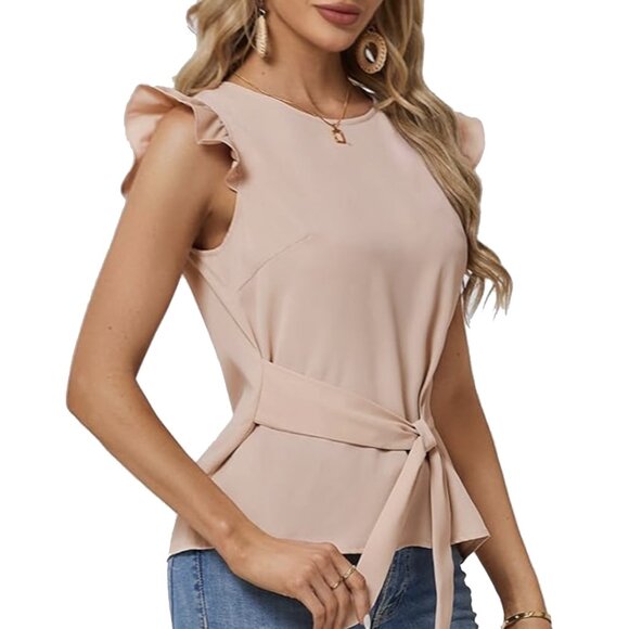 Amazon JASAMBAC Ruffle Sleeve Tie-Waist Blouse, Size XL - Picture 1 of 12